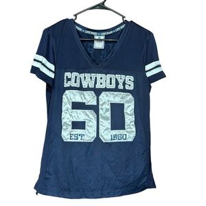 💎 Pink Victoria Secret Dallas Cowboy Bling NFL V Neck Bedazzled Jersey Small
